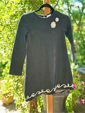 Hanna Andersson Girls Black Sweater Dress Size 120  6 or 7 Cotton Floral